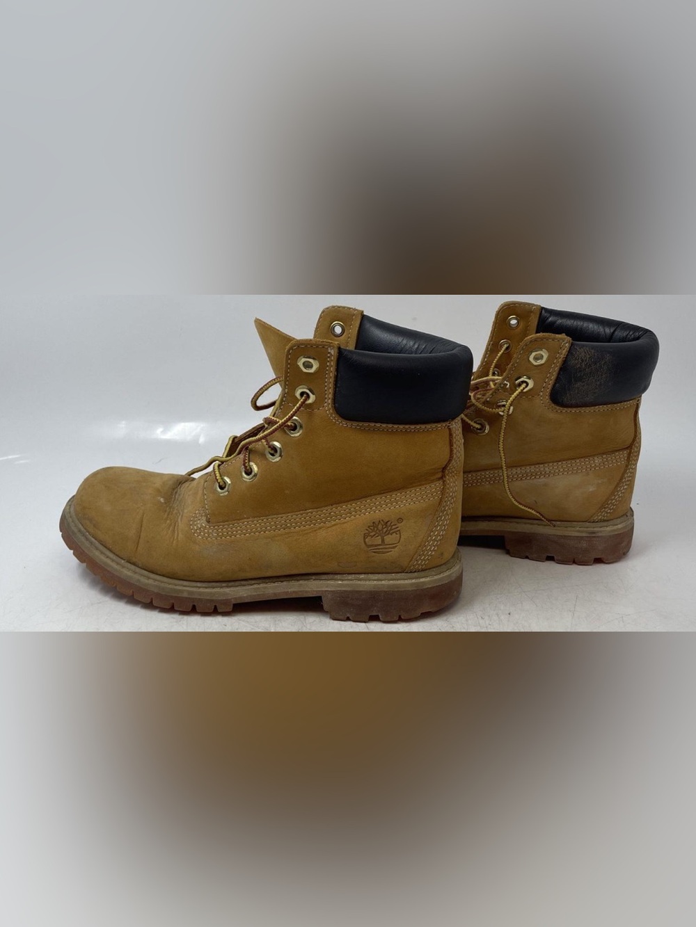 Timberland Men's Yellow/Tan Leather Work Boots with Black Collar